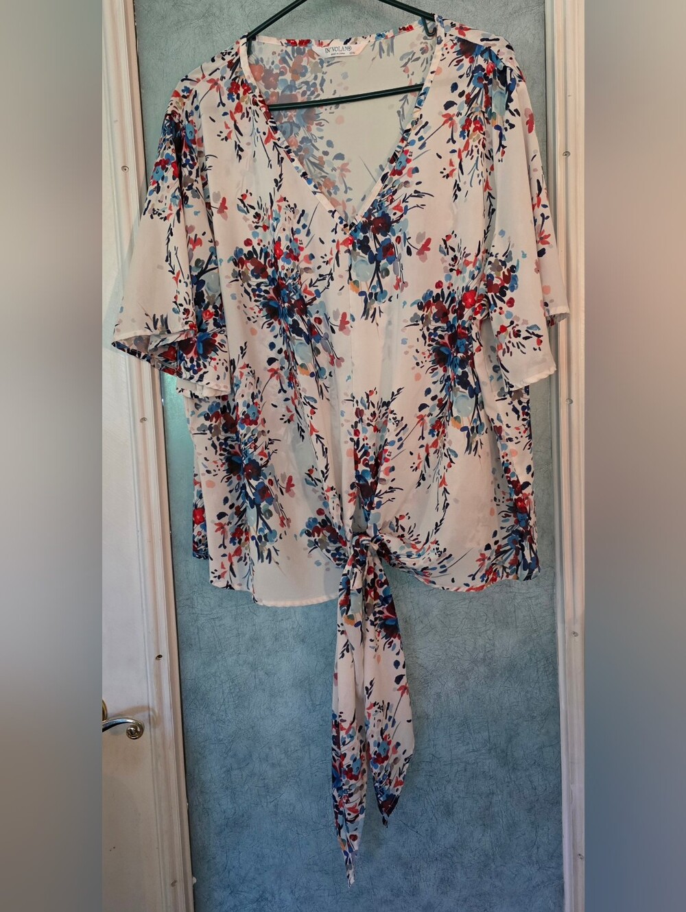 Floral Chiffon Blouse With Tie